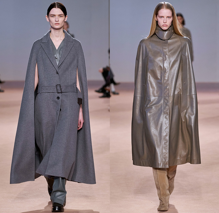 Salvatore Ferragamo 2020-2021 Fall Autumn Winter Womens Runway Catwalk Looks - Milano Moda Donna Collezione Milan Fashion Week Italy - Metamodern Nappa Suede Leather Sleeveless Tabard Cargo Flap Pockets Coat Corset Check Plaid Pantsuit Blazer Herringbone Draped Sash Leaves Foliage Fauna Knit Sweater Embroidery Cape Poncho Dress Motorcycle Biker Jacket Denim Jeans Gold Pinstripe Chain Fringes Leggings Culottes Skirt Strapless Dress Jumpsuit Workboot Braid Handbag Tote Basketweave