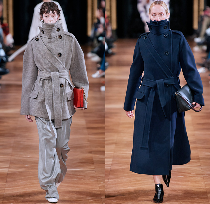 Stella McCartney 2020-2021 Fall Autumn Winter Womens Runway Catwalk Looks - Paris Fashion Week Femme PFW -  Jellyfish Swirls Spiral Barley Motif Studs Pearls Net Mesh Straps Fringes Elongated Panels Maxi Dress Gown Contrast Jagged Stitching Scarf Check Plaid Turtleneck Sweater Skirt Tied Knot Pantsuit Straps Capelet Knit Onesie Jumpsuit Military Fur Coat Poncho Animal Hieroglyphs Holes Slouchy Pants Handbag Tote Purse Clutch Fanny Pack Pouch Bum Bag Reptile Pointed Heels Boots