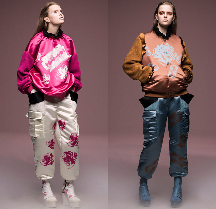 Undercover by Jun Takahashi 2020-2021 Fall Autumn Winter Womens Lookbook Presentation - Paris Fashion Week Femme PFW - Akira Kurosawa Throne of Blood Macbeth Mononoke Renaissance Flowers Floral Tiara Roses Razor Blades Silk Satin Ruffles Fleece Patchwork Feathers Quilted Puffer Parka Hoodie Modular Bomber Jacket Shearling Coat Pantsuit Dress Gown Knit Stripes Rope Tassels Check Fringes Harness Gloves Tulle Veil Knot Cargo Pants Stockings Tights Wide Leg Platform Boots Sandals