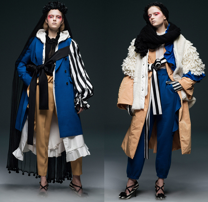 Undercover by Jun Takahashi 2020-2021 Fall Autumn Winter Womens Lookbook Presentation - Paris Fashion Week Femme PFW - Akira Kurosawa Throne of Blood Macbeth Mononoke Renaissance Flowers Floral Tiara Roses Razor Blades Silk Satin Ruffles Fleece Patchwork Feathers Quilted Puffer Parka Hoodie Modular Bomber Jacket Shearling Coat Pantsuit Dress Gown Knit Stripes Rope Tassels Check Fringes Harness Gloves Tulle Veil Knot Cargo Pants Stockings Tights Wide Leg Platform Boots Sandals