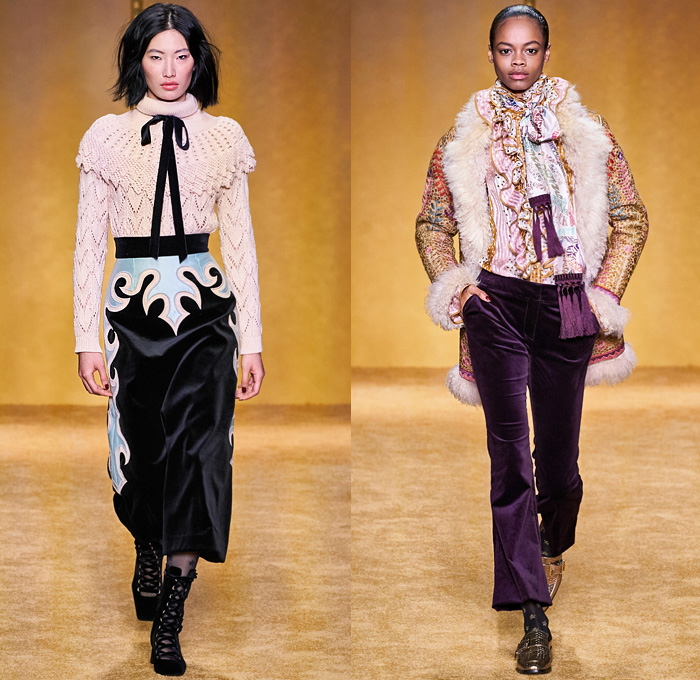 Zimmermann 2020-2021 Fall Autumn Winter Womens Runway Catwalk Looks - New York Fashion Week NYFW - Lady Beetle Bug Lucky Charms Amulet Talisman Word Typography Evil Eye Horse Shoe Fortune Teller Pantsuit Plaid Check Coveralls Jumpsuit Velvet Sheer Tulle Lace Embroidery Decorative Art Tiered Ruffles Pussycat Bow Scarf Stars Tights Stockings Flare Pants Maxi Dress Gown Knit Crochet Pellegrina Coat Jacket Kimono Robe Jacquard Brocade Silk Satin Hobo Bag Fringes Tassels Boots Hat 