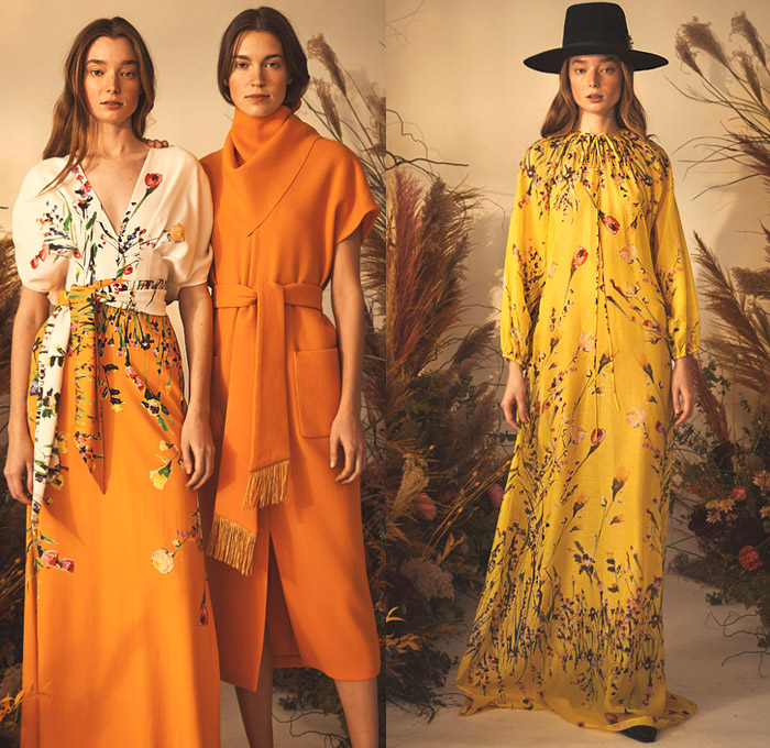 Lela Rose 2020 Pre-Fall Autumn Womens Lookbook Presentation - Rey Rosa Texas Toile De Jouy Bluebonnet Wildflowers Flowers Floral Embroidery Sequins Paillettes Owl Dog Cowgirl Horse Wheat Stalks Wood Fence Wooden Fence Hat Neck Scarf Shirtdress Strapless Maxi Dress Prairie Pellegrina Cape Check Plaid Tiered Fringes Tied Sash Waist Sleeveless Bell Sleeves Mesh Crop Top Midriff Knit Weave Holes Quilted Denim Jeans Poodle Circle Skirt Boots