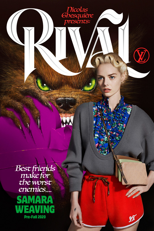 Louis Vuitton 2020 Pre-Fall Autumn Womens Mens Lookbook Presentation Nicolas Ghesquière - Vintage Book Covers Film Posters Horror Sci-Fi Science Fiction Fantasy Poufy Shoulders Lace Embroidery Ruffles Choker Pendant Party Cocktail Dress Bedazzled Crystals Sequins Metallic Sheer Tulle Gloves Handbag Miniskirt Knit Sweater Flowers Floral Shorts Herringbone Check Leather Noodle Strap Poncho Plaid Wide Sleeves Maxi Dress Fur Coat Accordion Pleats Denim Jeans Paisley Arctic Boots