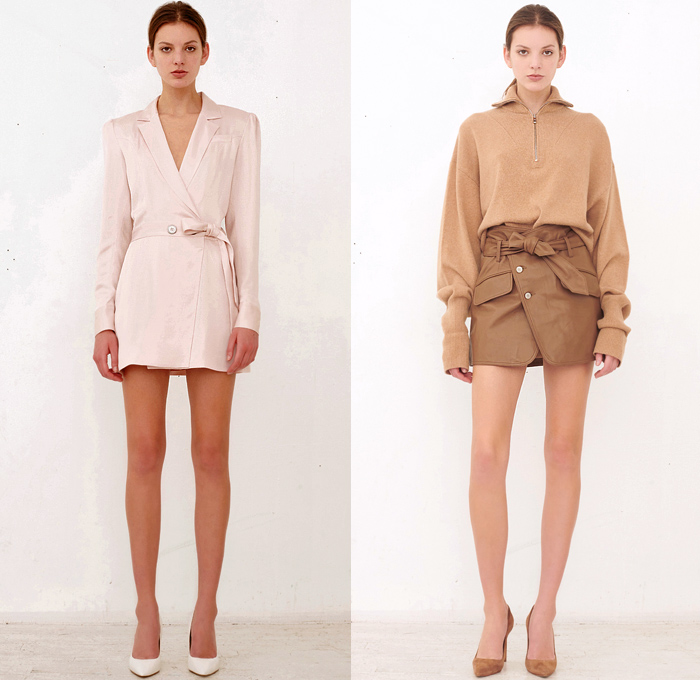 Marissa Webb 2020 Pre-Fall Autumn Womens Lookbook Presentation - Long Sleeve Blouse Asymmetrical Zipper Knit Turtleneck Sweater Blazer Robe Kimono Blazerdress Onesie Jumpsuit Shirtdress Blousedress Camo Camouflage Pattern Jacket Flap Cargo Pockets High Paper Bag Waist Denim Jeans Miniskirt Sweater Jogger Shorts Boots