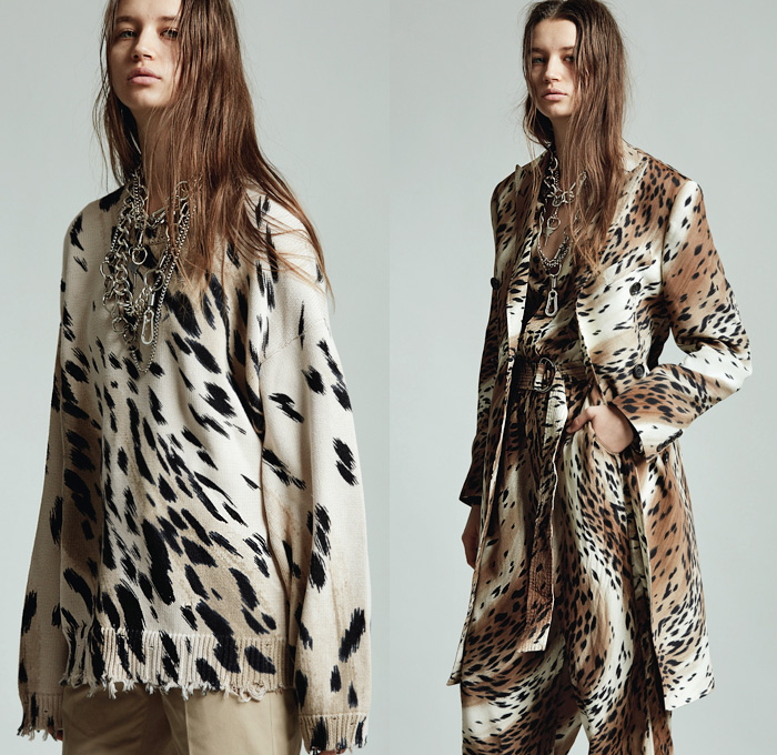 R13 by Chris Leba 2020 Pre-Fall Autumn Womens Lookbook Presentation - Grunge Elvis Presley Military Fatigues Camouflage Scarf Big Cargo Flap Pockets Long Sleeve Blouse Sleeveless Tabard Long Vest Chain Patchwork Leopard Cheetah Animal Spots Blazer Oversized Trench Coat Plaid Check Snakeskin Destroyed Sweater Slouchy Pants Aviator Leather Jacket Pantsuit Flowers Floral Shirtdress Motorcycle Biker Platform Boots