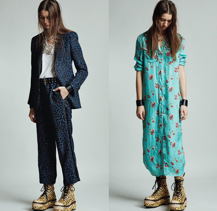 R13 by Chris Leba 2020 Pre-Fall Autumn Womens Lookbook Presentation - Grunge Elvis Presley Military Fatigues Camouflage Scarf Big Cargo Flap Pockets Long Sleeve Blouse Sleeveless Tabard Long Vest Chain Patchwork Leopard Cheetah Animal Spots Blazer Oversized Trench Coat Plaid Check Snakeskin Destroyed Sweater Slouchy Pants Aviator Leather Jacket Pantsuit Flowers Floral Shirtdress Motorcycle Biker Platform Boots