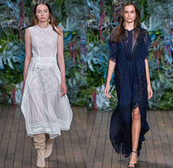 Alberta Ferretti 2020 Resort Cruise Pre-Spring Womens Runway Catwalk Looks Collection - Monte-Carlo Fashion Week Monaco - Underwater World Metal Eyelets Grommets Suede Coat Motorcycle Biker Bomber Jacket Denim Jeans Blouse Tiered Ruffles Crop Top Midriff FIshscales Cargo Pockets Sheer Chiffon Maxi Dress Gown Bedazzled Sequins Lace Embroidery Plumetis Feathers Pastel Jumpsuit Coveralls High Waist Tapered Pants Romper Combishorts Cutoffs Culottes Miniskirt Crossbody Bag Boots