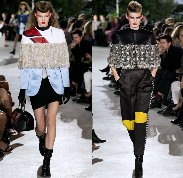 Louis Vuitton 2020 Resort Cruise Pre-Spring Womens Runway Catwalk Looks Collection Nicolas Ghesquière - TWA Flight Center New York - Art Deco Retro Cityscape Butterfly Wings Batwing Sleeves Bedazzled Embroidery Ornaments Beads Sequins Crystals Gems Jacquard Turtleneck Strapless Crop Top Sheer Tulle Velvet Ruffles Satin Mom Chic Halterneck Stripes Pellegrina Cape Quilted Puffer Pocket Motorcycle Biker Jacket Shirtdress High Waist Tapered Pants Opera Gloves Boots Helmet Handbags