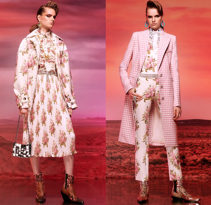 Paco Rabanne 2020 Resort Cruise Pre-Spring Womens Lookbook Presentation - 1970s Seventies Western Shirt Art Deco Ruffles Flowers Floral Fern Foliage Houndstooth Check Plaid Gingham Peasant Prairie Dress Velvet Geometric Embroidery Hooks Sequins Spangles Paillettes Mesh Chainlink Stars Gems Studs Stripes Sailor Collar Mockneck Metallic Sheen Tights Fur Jacket Coat Robe Wide Bell Sleeves Asymmetrical Hem Handbag Snakeskin Boots