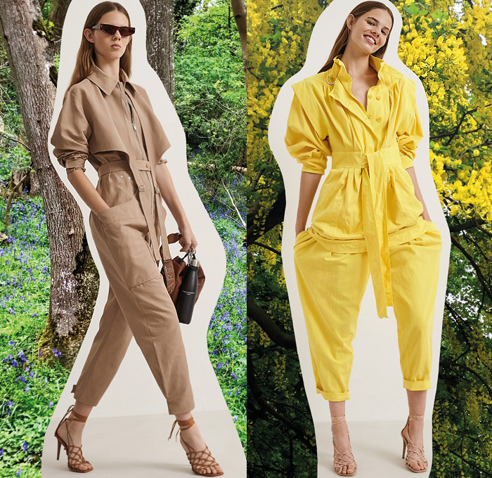 Stella McCartney 2020 Resort Cruise Pre-Spring Womens Lookbook Presentation - Forces For Nature We Are The Weather Watercolor Drawings Scribbles Horses Sun Clouds Trompe L'oeil Flowers Floral Dress Acid Wash Denim Jeans Onesie Jumpsuit Coveralls Ombré Leopard Cheetah Fur Blouse Knit Sweater Straps Cap Sleeve Cargo Pockets One Shoulder Curved Neckline Sheer Tulle Prairie Dress Trench Coat Threads Pantsuit Motorcycle Biker Pants Canister Handbag Fishnet Heels