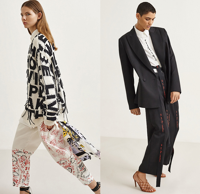 Stella McCartney 2020 Resort Cruise Pre-Spring Womens Lookbook Presentation - Forces For Nature We Are The Weather Watercolor Drawings Scribbles Horses Sun Clouds Trompe L'oeil Flowers Floral Dress Acid Wash Denim Jeans Onesie Jumpsuit Coveralls Ombré Leopard Cheetah Fur Blouse Knit Sweater Straps Cap Sleeve Cargo Pockets One Shoulder Curved Neckline Sheer Tulle Prairie Dress Trench Coat Threads Pantsuit Motorcycle Biker Pants Canister Handbag Fishnet Heels