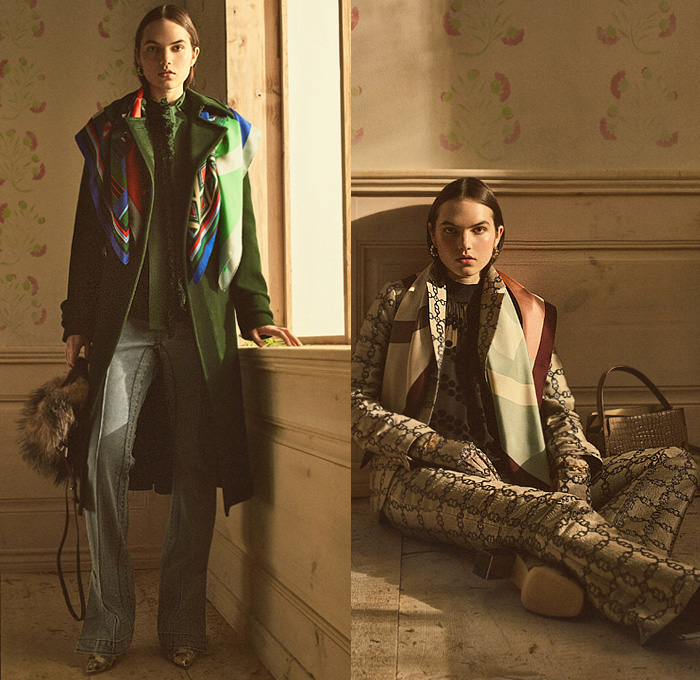 Tory Burch 2020 Resort Cruise Pre-Spring Womens Lookbook Presentation - Family Farm Memories Wildflowers Floral Bedazzled Sequins Gems Crystals Beads Embroidery American Folk Quilted Puffer Satin Gauzy Eyelets Rustic Homespun Birds Crane Butterflies Wool Coat Scarf Chain Pantsuit Shearling Plaid Check Jacket Knit Sweater Accordion Pleats Tiered Dress Lace Cutwork Sheer Ruffles Bell Sleeves Poufy Shoulders Denim Jeans Flare Tiled Ankle Alligator Boots Handbag Tote