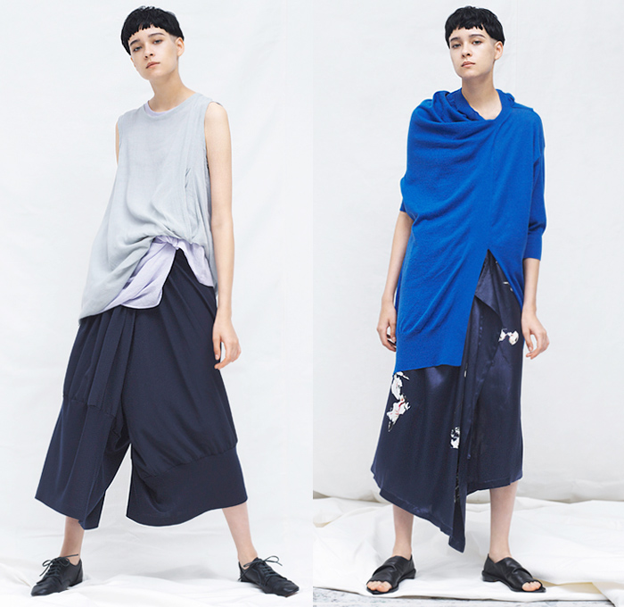 Y's by Yohji Yamamoto 2020 Resort Cruise Pre-Spring Womens Lookbook Presentation - Faded Bleached Denim Jeans Gradient Coat Parka Hoodie Cropped Blazer Slouchy Deconstructed Onesie Shirtdress Asymmetrical Buttons Knit Cardigan Silk Satin Flowers Floral Moon Phase Maxi Dress Drawstring Strap Capelet Tied Knot Wide Leg Leggings Culottes Cargo Pockets Tote Bag High Tops Sneakers