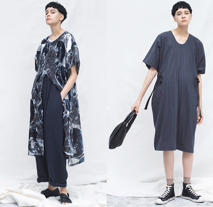 Y's by Yohji Yamamoto 2020 Resort Cruise Pre-Spring Womens Lookbook Presentation - Faded Bleached Denim Jeans Gradient Coat Parka Hoodie Cropped Blazer Slouchy Deconstructed Onesie Shirtdress Asymmetrical Buttons Knit Cardigan Silk Satin Flowers Floral Moon Phase Maxi Dress Drawstring Strap Capelet Tied Knot Wide Leg Leggings Culottes Cargo Pockets Tote Bag High Tops Sneakers