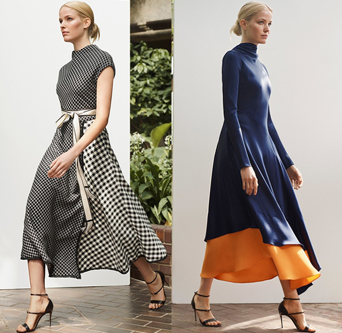 Amanda Wakeley 2020 Spring Summer Womens Lookbook Presentation - Pantsuit Blazer Safari Coat Cargo Pockets Picnic Check Plaid Strap Metal Hooks Strapless Poufy Sleeves Onesie Jumpsuit Coveralls Lace Needlework Embroidery Zebra Stripes Butterfly Wings Print Maxi Dress Silk Satin Gown Tie Up Waist Asymmetrical Angular Hem Knit Wide Leg Cropped Pants Tuxedo Stripe Handbag Heels