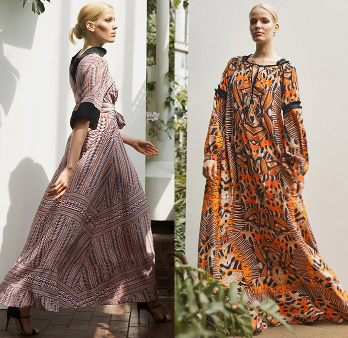 Amanda Wakeley 2020 Spring Summer Womens Lookbook Presentation - Pantsuit Blazer Safari Coat Cargo Pockets Picnic Check Plaid Strap Metal Hooks Strapless Poufy Sleeves Onesie Jumpsuit Coveralls Lace Needlework Embroidery Zebra Stripes Butterfly Wings Print Maxi Dress Silk Satin Gown Tie Up Waist Asymmetrical Angular Hem Knit Wide Leg Cropped Pants Tuxedo Stripe Handbag Heels