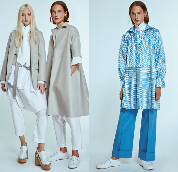 Dice Kayek 2020 Spring Summer Womens Mens Unisex Lookbook Presentation - Mode à Paris Fashion Week France - Ottoman Dandies Gender Fluid Unisex Androgynous Shirtdress Caftan Sarouel Harem Pants Elongated Hem Tunic Nightgown Raw Denim Jeans Vest Contrast Stitching Poufy Wide Bell Sleeves Lace Embroidery Cutwork Eyelets Broderie Anglaise Accordion Pleats Cinch Drawstring Ruffles Long Sleeve Blouse Blazer Maxi Dress Sheer Stripes Wide Leg Clogs Platform Shoes Sneakers