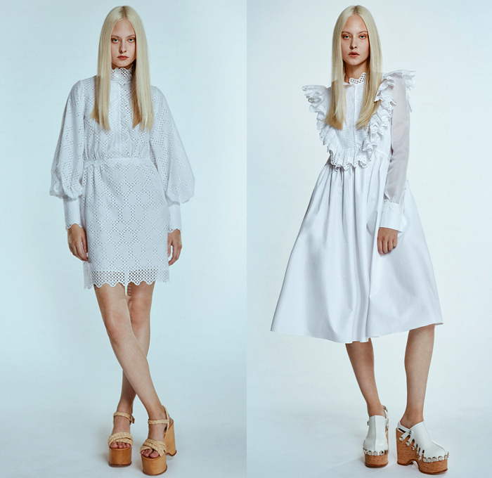 Dice Kayek 2020 Spring Summer Womens Mens Unisex Lookbook Presentation - Mode à Paris Fashion Week France - Ottoman Dandies Gender Fluid Unisex Androgynous Shirtdress Caftan Sarouel Harem Pants Elongated Hem Tunic Nightgown Raw Denim Jeans Vest Contrast Stitching Poufy Wide Bell Sleeves Lace Embroidery Cutwork Eyelets Broderie Anglaise Accordion Pleats Cinch Drawstring Ruffles Long Sleeve Blouse Blazer Maxi Dress Sheer Stripes Wide Leg Clogs Platform Shoes Sneakers