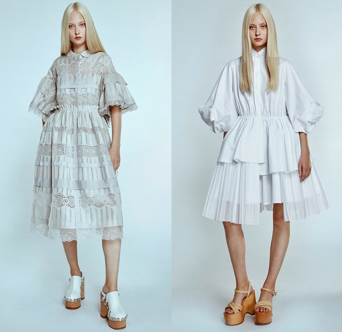 Dice Kayek 2020 Spring Summer Womens Mens Unisex Lookbook Presentation - Mode à Paris Fashion Week France - Ottoman Dandies Gender Fluid Unisex Androgynous Shirtdress Caftan Sarouel Harem Pants Elongated Hem Tunic Nightgown Raw Denim Jeans Vest Contrast Stitching Poufy Wide Bell Sleeves Lace Embroidery Cutwork Eyelets Broderie Anglaise Accordion Pleats Cinch Drawstring Ruffles Long Sleeve Blouse Blazer Maxi Dress Sheer Stripes Wide Leg Clogs Platform Shoes Sneakers