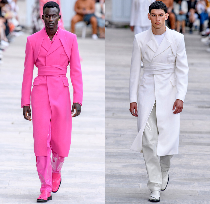 GmbH 2020 Spring Summer Mens Runway Looks Collection Paris Fashion Week Homme France FHCM - 20 20 Vision Amulet Cheshm Nazar Boncuğu Qurbāni Mâvi Gökçe Boncuk Decorative Art Motif Shoulder Strap Oversleeve Wrap Obi Sash Cargo Pockets Trench Coat Suit Shirt Mesh Holes Tank Top Harness Crotch Denim Jeans Coated Plastic Pants Jogger Zipper Trainers