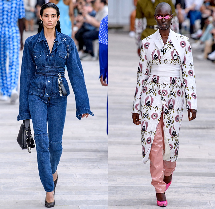 GmbH 2020 Spring Summer Womens Runway Looks Collection Paris Fashion Week Homme France FHCM - 20 20 Vision Amulet Cheshm Nazar Boncuğu Qurbāni Mâvi Gökçe Boncuk Decorative Art Embroidery Motif Shoulder Strap Oversleeve Wrap Obi Sash Headband Trench Coat Denim Jeans Jacket Halter Top Sheer Chiffon Dress Mesh Track Sweater Crotch Harness Shirtdress Coated Plastic Pants Jogger Handbag Sunglasses Heels