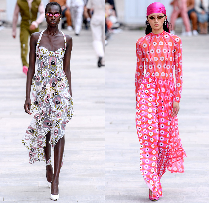 GmbH 2020 Spring Summer Womens Runway Looks Collection Paris Fashion Week Homme France FHCM - 20 20 Vision Amulet Cheshm Nazar Boncuğu Qurbāni Mâvi Gökçe Boncuk Decorative Art Embroidery Motif Shoulder Strap Oversleeve Wrap Obi Sash Headband Trench Coat Denim Jeans Jacket Halter Top Sheer Chiffon Dress Mesh Track Sweater Crotch Harness Shirtdress Coated Plastic Pants Jogger Handbag Sunglasses Heels