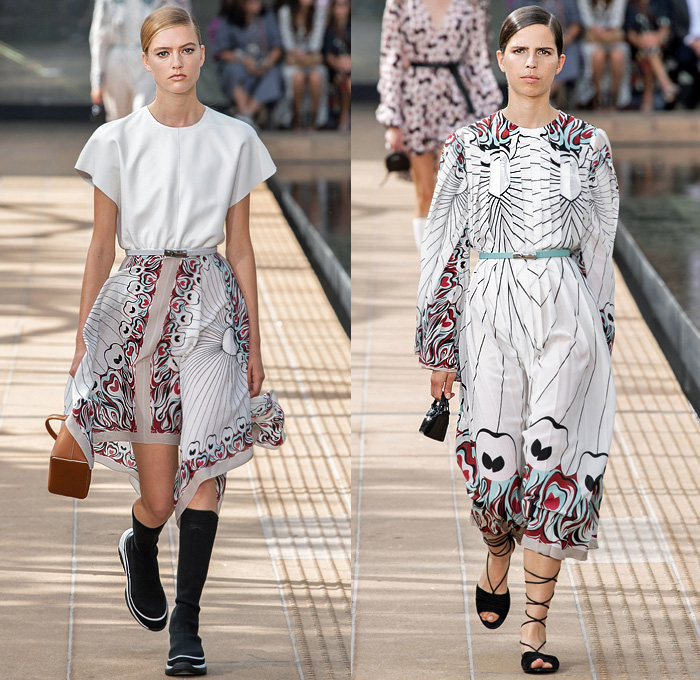 Longchamp 2020 Spring Summer Womens Runway Catwalk Looks Collection Sophie Delafontaine - New York Fashion Week NYFW - Sporty Wide Sleeve Blouse Cinch Accordion Pleats Crop Top Midriff Stripes Onesie Romper Combishorts Jumpsuit Coveralls Kimono Blazer Sheer Chiffon Tulle Trackwear Strapless Colorblock Shirtdress Draped Angular Hem Trompe L'oeil Flowers Floral Embroidery Needlework Hotpants Miniskirt Dress Gladiator Sock Stocking Boot Sneaker Hybrid Handbag Micro Mini Bag