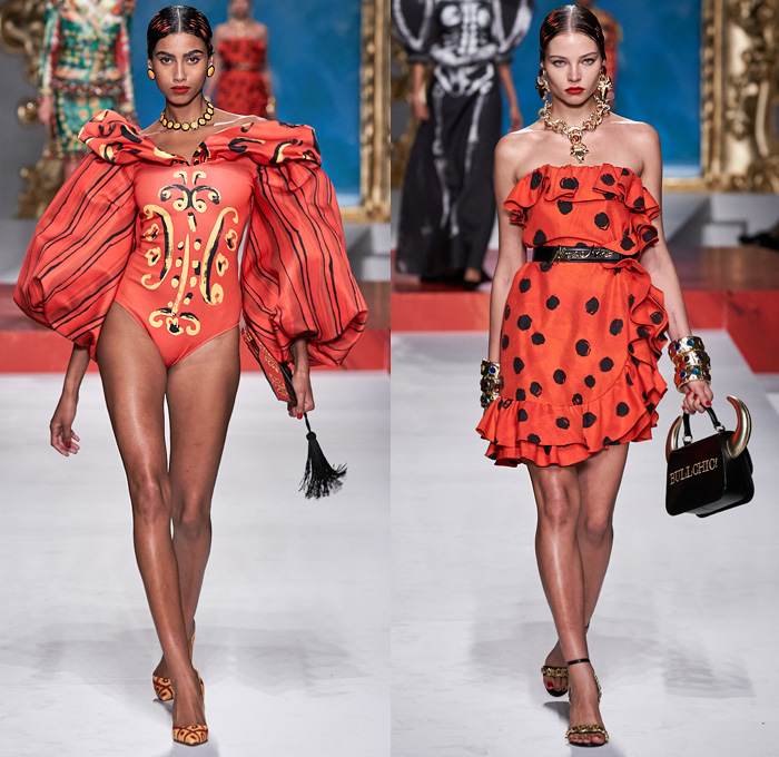 Moschino 2020 Spring Summer Womens Runway Catwalk Looks Collection Jeremy Scott - Milano Moda Donna Collezione Milan Fashion Week Italy - Pablo Picasso Art Paintings Geometric Stripes Flowers Polka Dots Bullfighter Torera Matador Mouse Ears Leg O'Mutton Shoulders Poufy Sleeves Crop Top Trompe L'oeil Bass Violin Guitar Frame Ruffles Opera Gloves Strapless Asymmetrical Dress Skeleton Gown Bedazzled Sequins Gems Tulle Veil Puff Ball Skirt Swimwear Velvet Mask Pantsuit Hand Bag