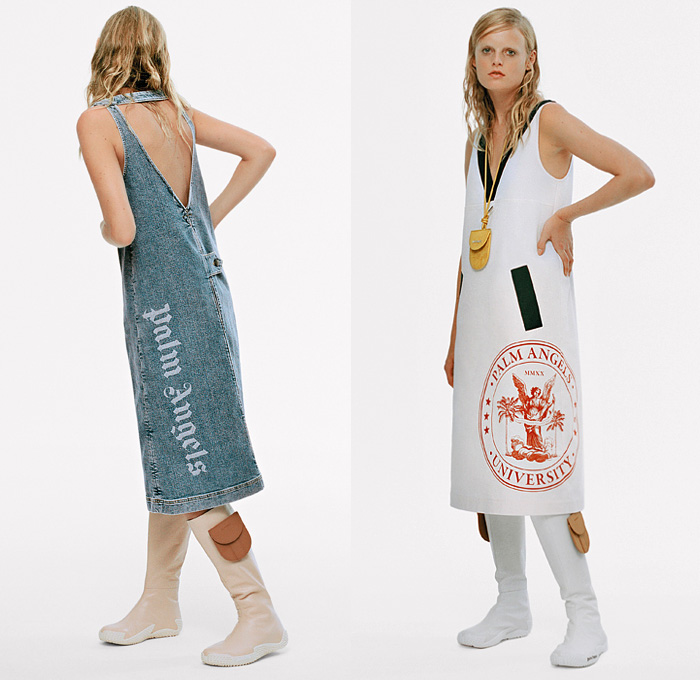 Palm Angels 2020 Spring Summer Womens Lookbook Presentation - Mode à Paris Fashion Week France - Lanyard Pocket Pouch Soccer Sporty Stripes Blazer Teddy Bear Sweater Butterflies Flowers Floral Camouflage Robe Swimwear Quilted Tied Knot Blouse Shirtdress Mesh Tie-Dye Racer Jumpsuit Onesie Wide Leg Patchwork Denim Jeans Cycling Bike Shorts Tights Boots Sandals Sneakers Lunch Box Handbag Tote Purse Backpack