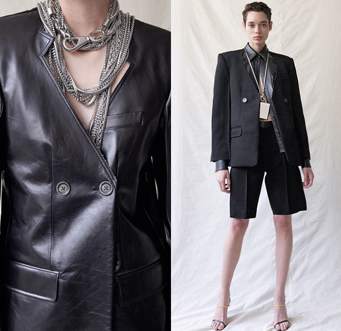 Peter Do 2020 Spring Summer Womens Lookbook Presentation - New York Fashion - Straps Belts Knit Turtleneck Sweater Accordion Pleats Dress Skirt Patchwork Split Sheer Asymmetrical Top Pantsuit Single Button Blazer Cutout Lapel Shorts Long Sleeve Blouse Fur Shearling Leather Jacket Noodle Strap Chain Necklace Lanyard Purse