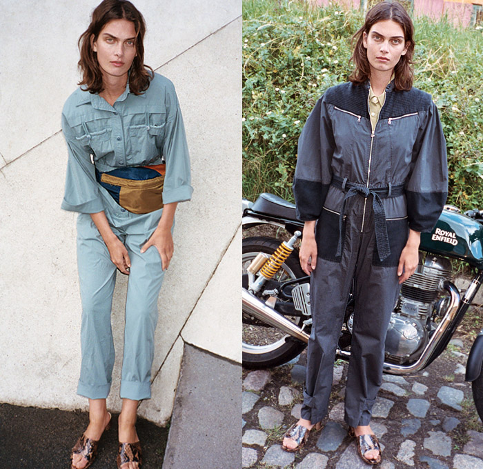 Sea New York 2020 Spring Summer Womens Lookbook Presentation - New York Fashion Week NYFW - Denim Jeans Butterfly Sleeves Tiered Ruffles Frills Fringes Onesie Jumpsuit Coveralls Prairie Farmer Dress Lace Embroidery Cutwork Needlework Perforated Crochet Weave Wide Lapel Coat Poufy Shoulders Puff Balloon Sleeves Flowers Floral Check Plaid Ombré Shorts Miniskirt White Ensemble Decorative Art Vest V-Neck Paper Bag Waist Wide Leg Cargo Pants Sandals Fanny Pack Waist Pouch Bum Bag