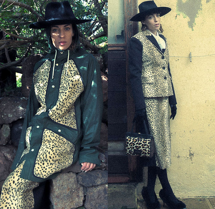 Antonio Marras 2021 Pre-Fall Autumn Womens Lookbook Presentation - Campagna in Inverno Sardinia Lurex Brocade Jacquard Lace Embroidery Macramé Knit Weave Sweater Patchwork Flowers Floral Parka Bedazzled Sequins Cheetah Leopard Wide Brim Hat Handbag Plaid Check Poncho Blanket Coat Ruffles Polka Dots Decorative Art Wool Tweed Pussycat Bow Blazer Accordion Pleats Tiara Headband Cargo Pants Utility Pockets Circle Poodle Skirt Rain Boots Galoshes