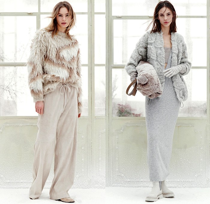 Brunello Cucinelli 2021-2022 Fall Autumn Winter Womens Lookbook Presentation - Milano Moda Donna Collezione Milan Fashion Week Italy - Muted Neutral Shades Earth Tones Knit Mesh Crochet Embroidery Cashmere Wool Silk Alpaca Mohair Sweater Cardigan Kimono Puffer Coat Robe Jacket Blazer Pantsuit Turtleneck Ribbed Sheer Tulle Suspenders Sweaterdress Poncho Fringes Pinstripe Sequins Denim Jeans Jogger Sweatpants Culottes Fur Sweatshirt Check Hat Pouch Bag Tote Gloves Tucked In Pants Boots