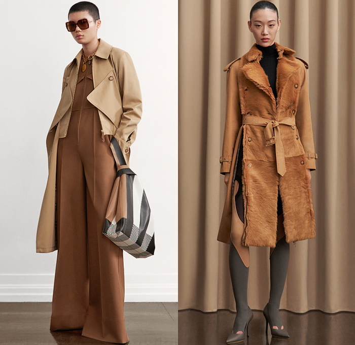 Burberry 2021 Pre-Fall Autumn Womens Lookbook Presentation - Outdoors Patches Badges Pockets Military Shirt Blouse Shorts Cuffed Hem Field Jacket Flowers Floral Patchwork Trench Coat Quilted Parka Hoodie Camouflage Biker Pants Blazer Pantsuit Sheer Draped Bodycon Pinafore Dress Eyelets Holes Gold Mesh Skinny Leggings Knit Turtleneck Corset Check Plaid Straps Wide Leg Palazzo Pants Halterneck Twist Knot Sequins Gown Cow Spots Abstract Furry Sandals Boots Handbag Clutch Purse