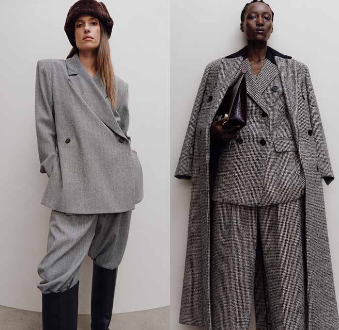 By Malene Birger 2021-2022 Fall Autumn Winter Womens Lookbook Presentation - Copenhagen Fashion Week CPHFW Denmark - Maximalist Bohemian Minimalism Fur Plush Oversized Lapel Pellegrina Cape Trench Coat Wool Maxi Dress Knit Weave Fringes Pantsuit Blazer Houndstooth Robe Shawl Silk Satin Wide Sleeves Ribbed Sweaterdress Puff Sleeves Ushanka Trooper Hat Cap Handbag Tote Boots Kitten Heels