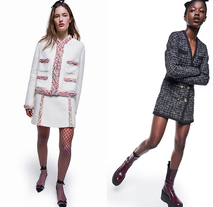 Giambattista Valli 2021 Pre-Fall Autumn Womens Lookbook Presentation - Police Hat Peaked Cap Racing Check Denim Jeans Jacket Shirtdress Camouflage Knit Turtleneck Sweater Cardigan Puffer Coat Ribbon Flowers Floral Trees Prairie Damsel Dress Tweed Blazer Vest Sheer Tulle Chiffon Paisley Blouse Ruffles Lace Embroidery Strapless Pockets Coatdress Sailor Skirt Miniskirt Cutoffs Shorts Camisole Nightgown Polka Dots Goddess Gown Tied Knot Twist Fishnet Stockings Tote Handbag Boots Loafers