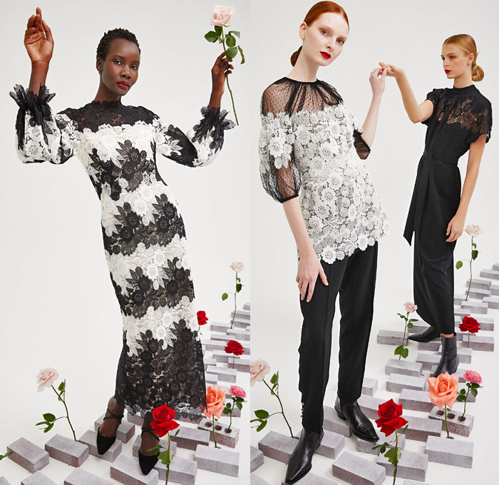Lela Rose 2021-2022 Fall Autumn Winter Womens Lookbook Presentation - New York Fashion Week NYFW - Roses Petals Flowers Floral Bud Capelet Pellegrina Coat Sleeveless  Maxi Dress Gown Buttons Sheer Tulle Polka Dots Tutu Lace Embroidery Mesh Needlework Trompe L'oeil Puff Sleeves Ruffles Blouse Cropped Pants Boots Heels