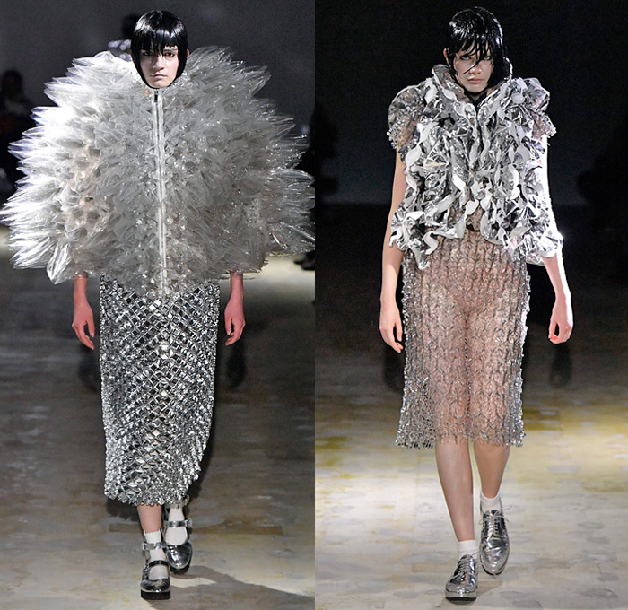 Noir Kei Ninomiya 2021-2022 Fall Autumn Winter Womens Runway Catwalk Looks - Rakuten Fashion Week Tokyo Japan - Metal Couture Trompe L'oeil Adorned Spikes Thorns Wires Rods Cactus Steel Sponge Cage Sculpture Cocoon Tiered Frills Ruffles Swirls Puff Ball Mesh Foil Polka Dots Knit Weave Sweater Tied Knot Bows Ribbons Coat Side Sleeves Leather Motorcycle Biker Jacket Dress Gown Sheer Tulle Tutu Skirt Church's Mary Jane Shoes Boots