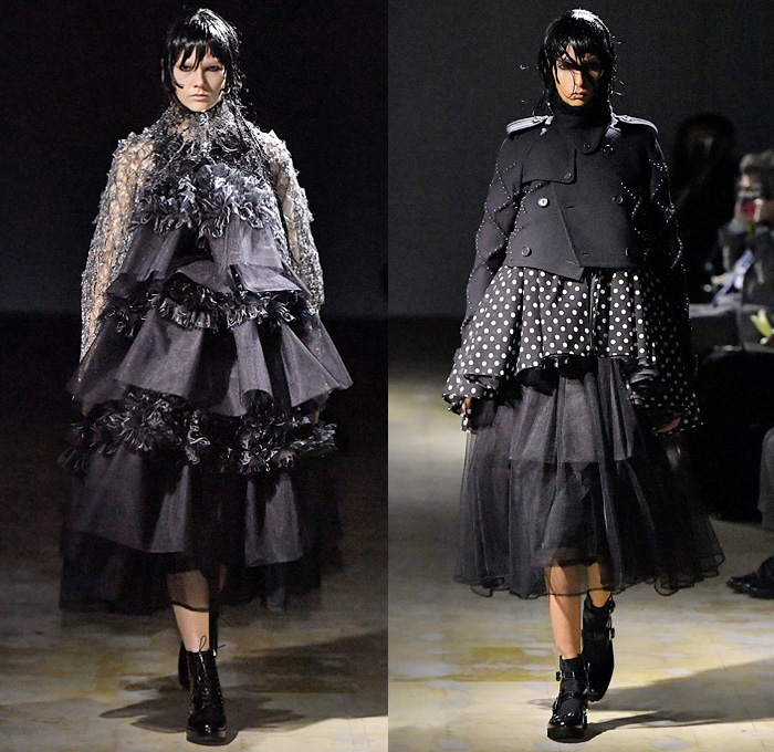 Noir Kei Ninomiya 2021-2022 Fall Autumn Winter Womens Runway Catwalk Looks - Rakuten Fashion Week Tokyo Japan - Metal Couture Trompe L'oeil Adorned Spikes Thorns Wires Rods Cactus Steel Sponge Cage Sculpture Cocoon Tiered Frills Ruffles Swirls Puff Ball Mesh Foil Polka Dots Knit Weave Sweater Tied Knot Bows Ribbons Coat Side Sleeves Leather Motorcycle Biker Jacket Dress Gown Sheer Tulle Tutu Skirt Church's Mary Jane Shoes Boots