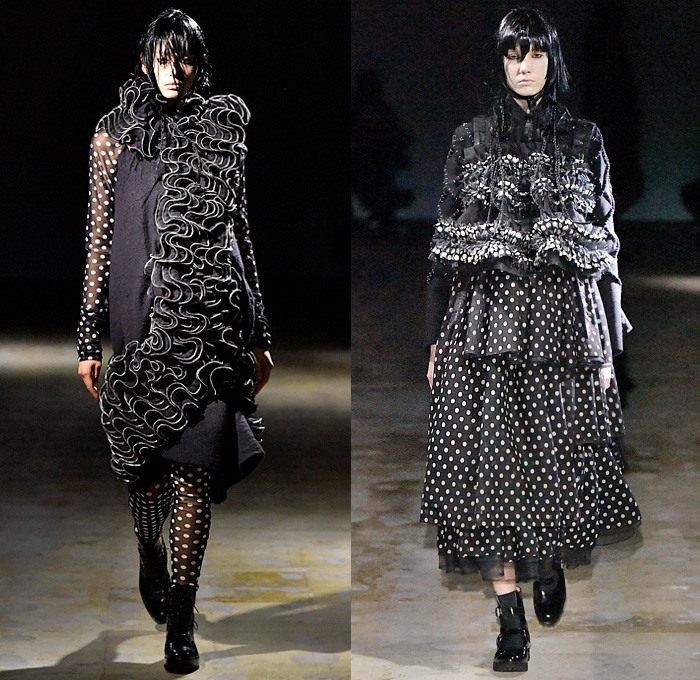 Noir Kei Ninomiya 2021-2022 Fall Autumn Winter Womens Runway Catwalk Looks - Rakuten Fashion Week Tokyo Japan - Metal Couture Trompe L'oeil Adorned Spikes Thorns Wires Rods Cactus Steel Sponge Cage Sculpture Cocoon Tiered Frills Ruffles Swirls Puff Ball Mesh Foil Polka Dots Knit Weave Sweater Tied Knot Bows Ribbons Coat Side Sleeves Leather Motorcycle Biker Jacket Dress Gown Sheer Tulle Tutu Skirt Church's Mary Jane Shoes Boots