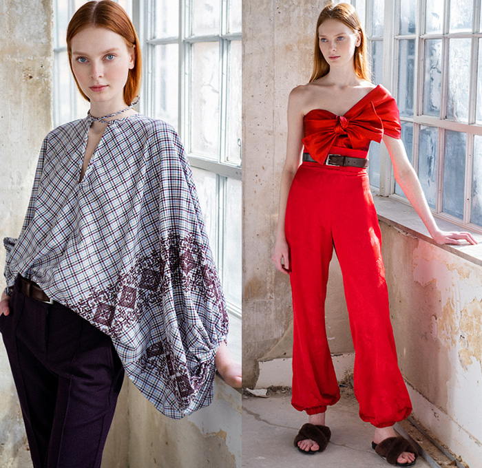 Silvia Tcherassi 2021-2022 Fall Autumn Winter Womens Lookbook Presentation - New York Fashion Week NYFW - 1960s Sixties Wallpaper Pattern Geometric Noodle Strap Poufy Shoulders Puff Sleeves Velvet Rope Tassels Blouse Patchwork Stripes Silk Satin Flowers Floral Lace Embroidery Flare Knit Turtleneck Sweater Dots Bedazzled Sequins Loungewear Sleepwear Draped Sleeves Check One Shoulder Bow Shirtdress Coat Robe Kimono Quilted Puffer Maxi Dress Fringes Zigzag Pantsuit Cinch Shorts Slippers