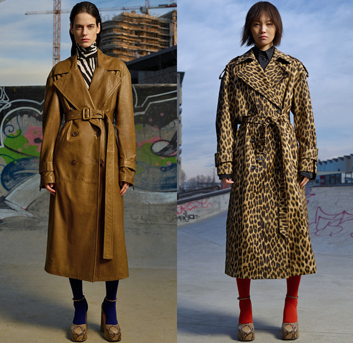 Sportmax 2021 Pre-Fall Autumn Womens Lookbook Presentation - Sleeveless Tabard Apron Cap Sleeve Tunic Animalier Leopard Cheetah Zebra Stripes Snakeskin Leggings Tights Grommets Hooks Opera Gloves Knit Turtleneck Sweater Perforated Slashed Fringes Velvet Velour Loungewear Sleepwear Pajamas Wide Belt Midi Skirt Maxi Dress Scarf Pantsuit Blazer Trench Coat Wrap Thigh High Boots Elevator Shoes