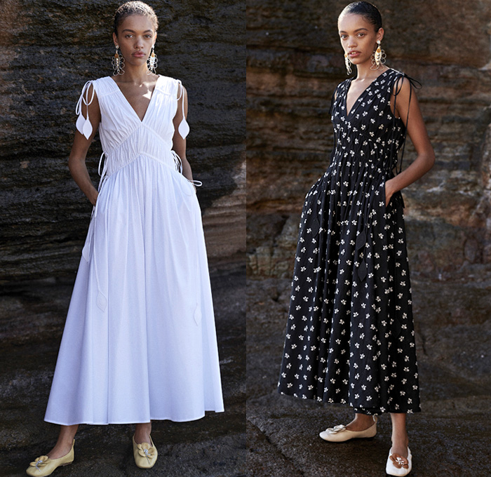 Tory Burch 2021 Pre-Fall Autumn Womens Lookbook Presentation - Simplicity Fruit Basket Quilted Poncho Onesie Shirtdress Caftan Hibiscus Flowers Floral Knit Crochet Vest Tabard Sweater Kimono Jacket Poufy Puff Sleeves Blouse Gingham Picnic Check Pantsuit Pussycat Bow Pompoms Lace Embroidery Tweed Fringes Sheer Chiffon Bedazzled Sequins Tassels Trompe L'oeil Wide Leg Cropped Pants Jogger Midi Skirt Strings Cinch Dress Gown Weave Handbag Clutch Sneakers Snakeskin Sandals Flats