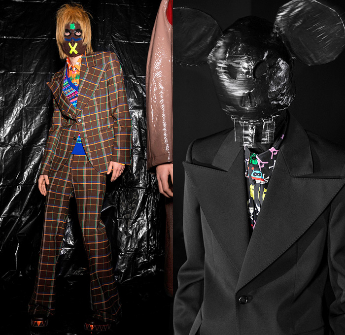 Walter Van Beirendonck 2021-2022 Fall Autumn Winter Mens Lookbook Presentation - Paris Fashion Week Mens Homme Automne Hiver - Future Proof Rivets Plastic Face Luchador Wrestling Mask Illustrations Drawings Walterman Puk Puk Sado Aliens Trackwear Bomber Jacket Streetwear Pop Art Cartoons Crocodile Cap Bedazzled Sequins Hand Signs Coat Satchel Blazer Paint Plaid Check Knit Stripes Sweater Sweatshirt Dead Mouse Camouflage Loungewear Wide Leg Baggy Pants Hazmat Bio-Hazard Suit