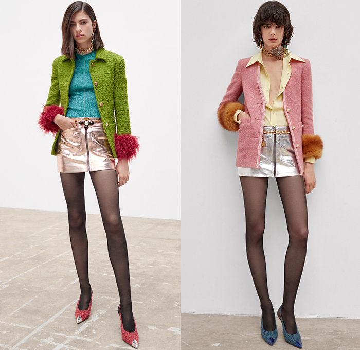 Saint Laurent 2021-2022 Fall Autumn Winter Womens Lookbook Presentation - Tweed Blazer Jacket Metallic Tank Top Bedazzled Crystals Gems Sequins Beads Knit Turtleneck Sweater Cardigan Check Bow Brocade Jacquard Velvet Vest Onesie Bodysuit Leotard Coveralls Slashed Crop Top Midriff Sheer Tulle Ruffles Nightgown Négligée Puff Ball Pockets Denim Jeans Hotpants Culottes Shorts Patchwork Miniskirt Fringes Feathers Fur Tights Stockings Riding Boots Ushanka Handbag Cap Toe Sunglasses Gloves