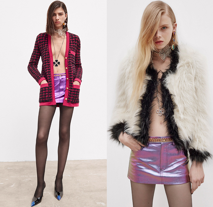 Saint Laurent 2021-2022 Fall Autumn Winter Womens Lookbook Presentation - Tweed Blazer Jacket Metallic Tank Top Bedazzled Crystals Gems Sequins Beads Knit Turtleneck Sweater Cardigan Check Bow Brocade Jacquard Velvet Vest Onesie Bodysuit Leotard Coveralls Slashed Crop Top Midriff Sheer Tulle Ruffles Nightgown Négligée Puff Ball Pockets Denim Jeans Hotpants Culottes Shorts Patchwork Miniskirt Fringes Feathers Fur Tights Stockings Riding Boots Ushanka Handbag Cap Toe Sunglasses Gloves