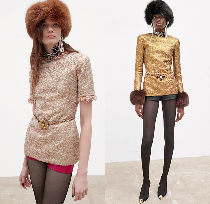 Saint Laurent 2021-2022 Fall Autumn Winter Womens Lookbook Presentation - Tweed Blazer Jacket Metallic Tank Top Bedazzled Crystals Gems Sequins Beads Knit Turtleneck Sweater Cardigan Check Bow Brocade Jacquard Velvet Vest Onesie Bodysuit Leotard Coveralls Slashed Crop Top Midriff Sheer Tulle Ruffles Nightgown Négligée Puff Ball Pockets Denim Jeans Hotpants Culottes Shorts Patchwork Miniskirt Fringes Feathers Fur Tights Stockings Riding Boots Ushanka Handbag Cap Toe Sunglasses Gloves