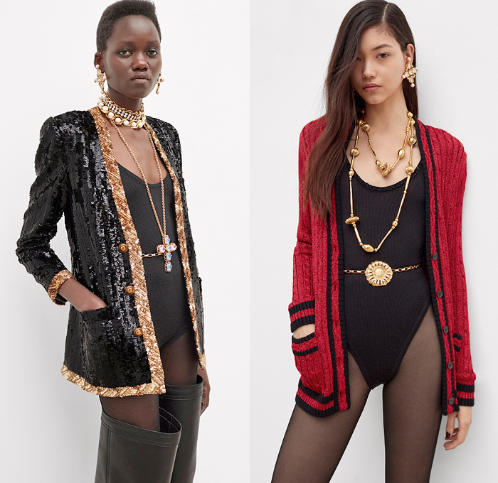 Saint Laurent 2021-2022 Fall Autumn Winter Womens Lookbook Presentation - Tweed Blazer Jacket Metallic Tank Top Bedazzled Crystals Gems Sequins Beads Knit Turtleneck Sweater Cardigan Check Bow Brocade Jacquard Velvet Vest Onesie Bodysuit Leotard Coveralls Slashed Crop Top Midriff Sheer Tulle Ruffles Nightgown Négligée Puff Ball Pockets Denim Jeans Hotpants Culottes Shorts Patchwork Miniskirt Fringes Feathers Fur Tights Stockings Riding Boots Ushanka Handbag Cap Toe Sunglasses Gloves