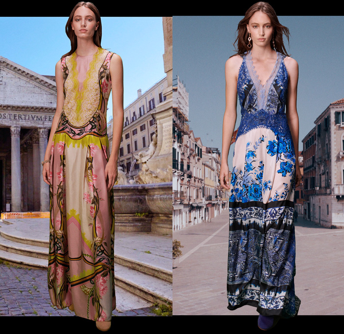 Alberta Ferretti 2021 Resort Cruise Pre-Spring Womens Lookbook Presentation - A Tribute to Italy Blue Rhapsody Pink Draped Slip Sheath Dress Gabardine Trench Coat Handwoven Nappa Raffia Fringes Bedazzled Lace Macrame Needlework Embroidery Silk Satin Sheer Chiffon Strapless Gown Knit Crochet Mesh Sweater Shirtdress Flowers Floral Decorative Art Accordion Pleats Noodle Strap Oversleeve One Shoulder Pantsuit Blouse Denim Jeans Shorts Buckle Bag Suede Boots