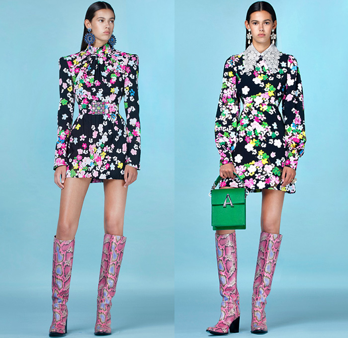 Andrew Gn 2021 Spring Summer Womens Lookbook Presentation - May There Be Light - Flowers Floral Daffodil Plants Butterflies Accordion Pleats Strapless Pads Poufy Shoulders Puff Sleeves Mockneck Blouse Cape Pellegrina Damsel Prairie Dress Puritan Collar Lace Eyelets Tweed Bedazzled Gems Jewels Crystals Beads Embroidery Gown Cutout Denim Jeans Jacket Blazer Coat Broche Sheer Tulle Knit Fringes Wide Leg Palazzo Pants Cutoffs Shorts Scarf Snakeskin Leather Boots Handbag